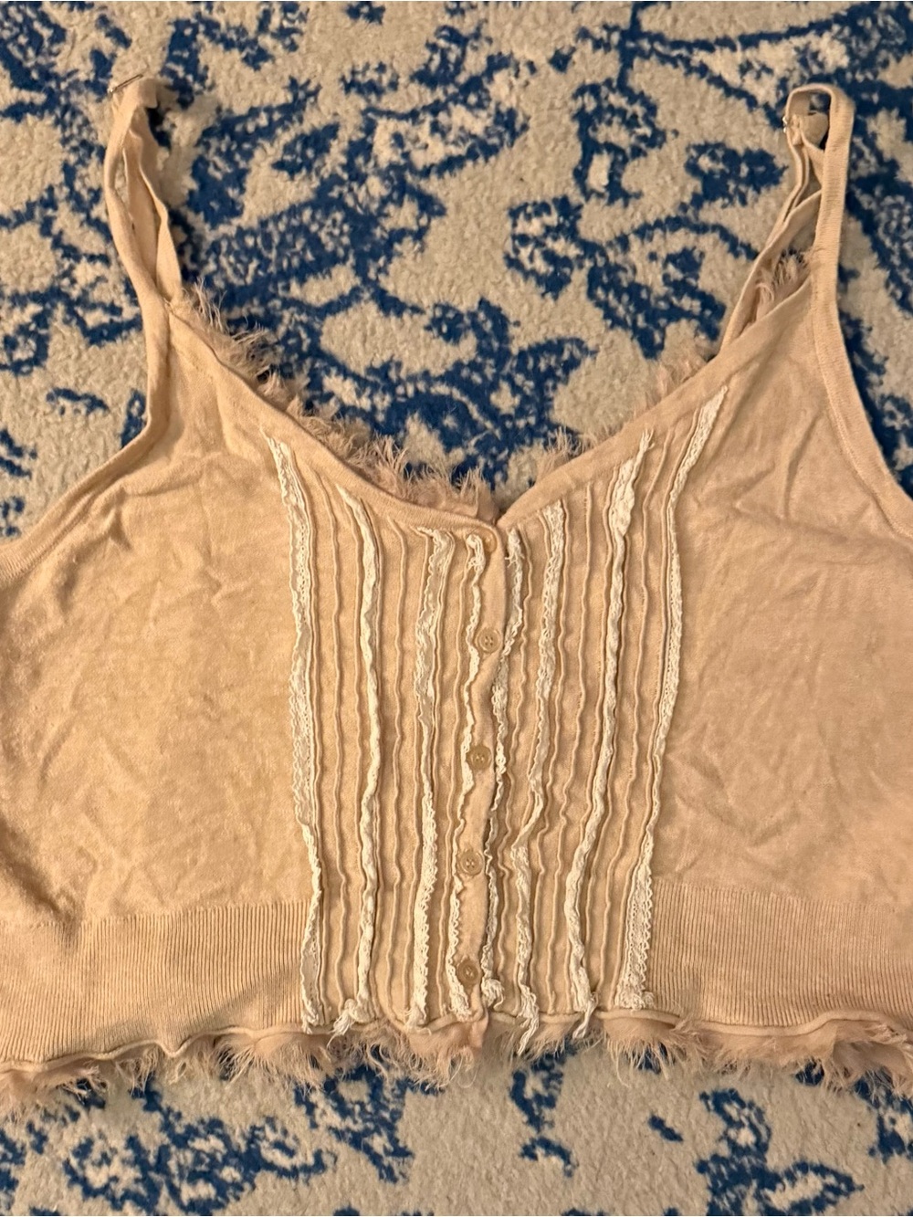 Lace-Trim Button Front Camisole Tank Top - off white, XL - Picture 5 of 8